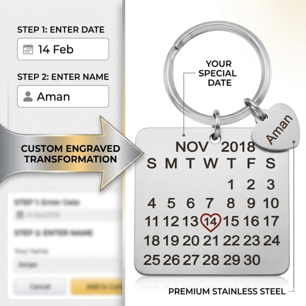 Custom Steel Calendar Keychain With Name Engraving