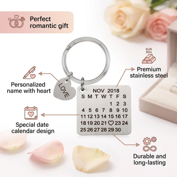 Engraved Steel Keychain with Date