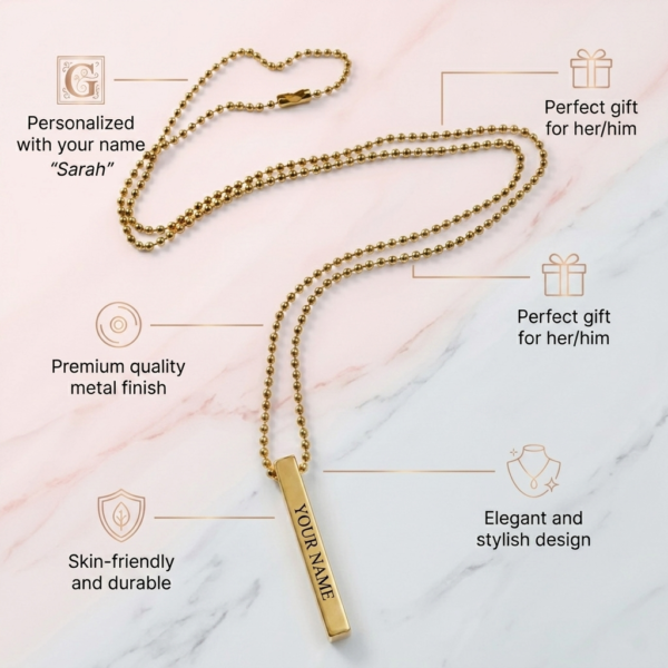 Golden Metal Name Pendant for Men and Women