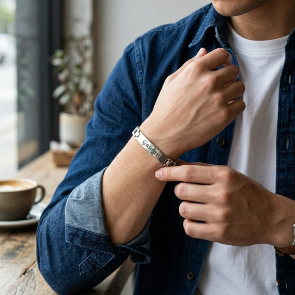 Personalized Silver Bracelet Rakhi with Name | Custom Stylish Rakhi for Brother
