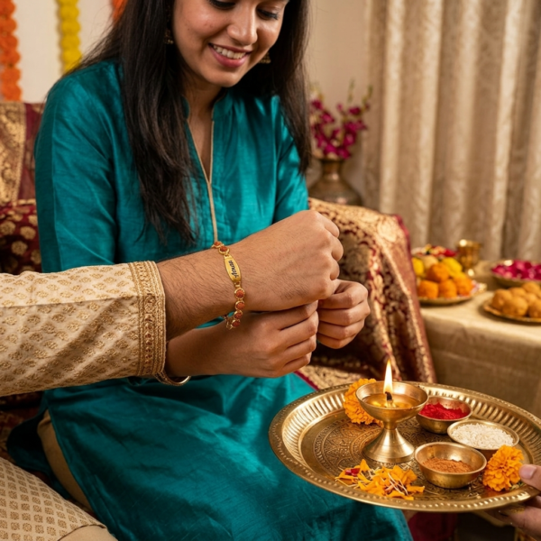 Rudraksh Rakhi With Name Engraved