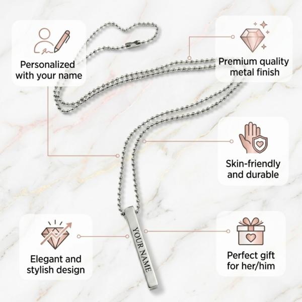 Silver Metal Name Pendant for Men and Women