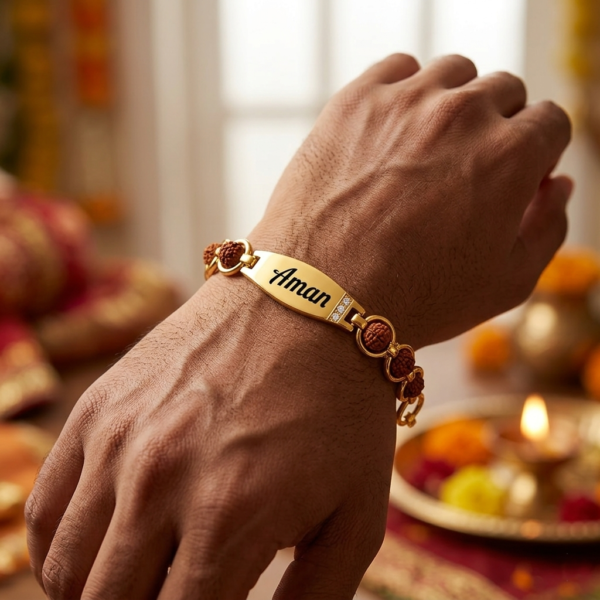 Stylish Rudraksh Rakhi With Custom Name