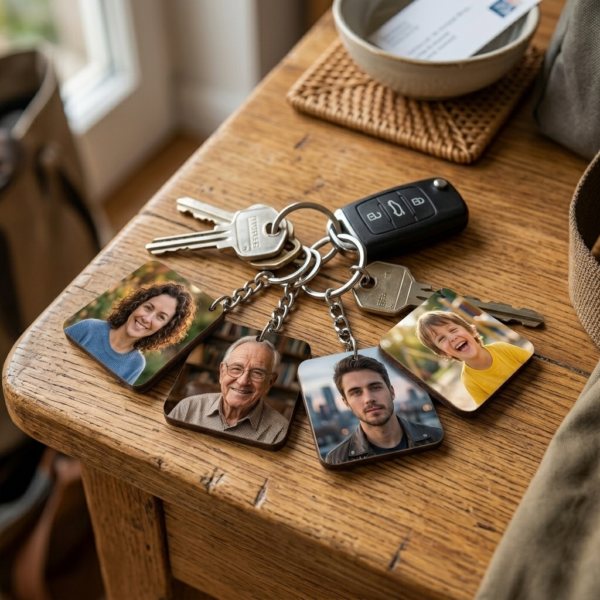 Wooden Keychain Set With Photo For Gifts