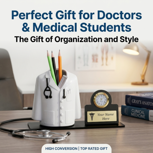 Custom Doctor Gift With Clock And Pen Holder
