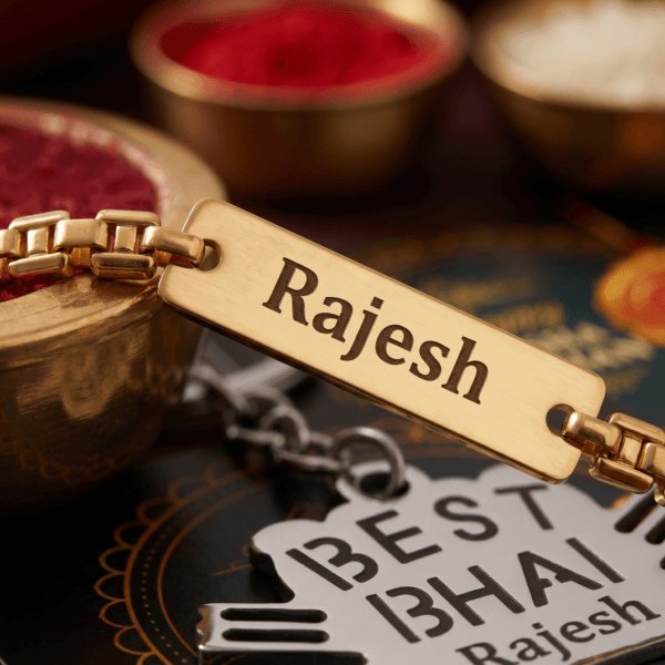 Custom Name Bracelet Rakhi And Best Bhai Keychain Combo Custom Name Bracelet Rakhi And Best Bhai Keychain Combo