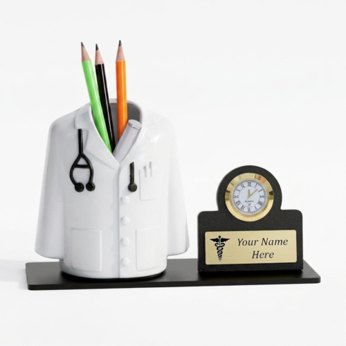 Medical Student Personalized Pen Stand With Clock