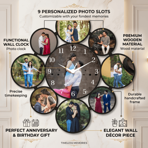 Personalized Round Wall Clock With Family Photos