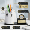 Wooden Pen Stand For Doctors With Clock Gift