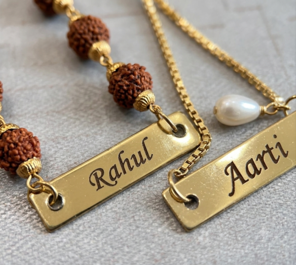 Custom Name Rudraksh And Lumba Rakhi Pair Custom Name Rudraksh And Lumba Rakhi Pair