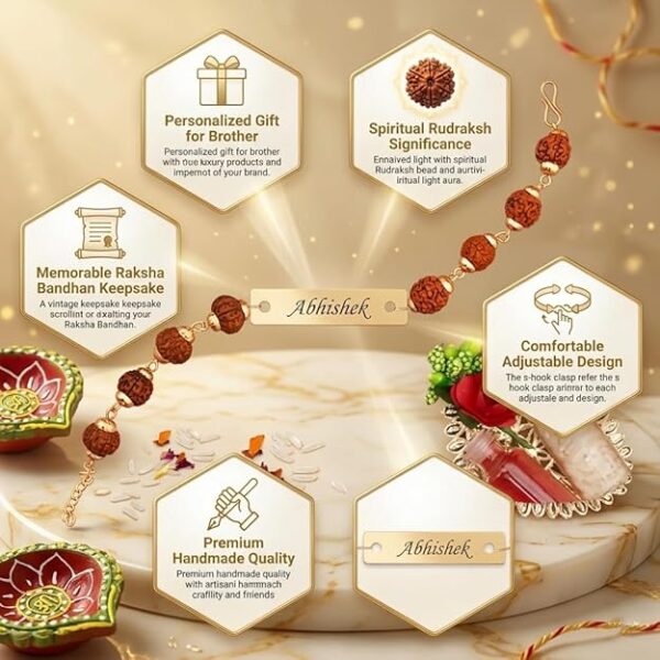 Elegant Rudraksh Rakhi With Personalized Brother Name Elegant Rudraksh Rakhi With Personalized Brother Name