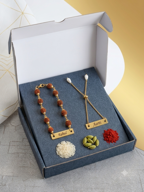 Personalized Bhaiya Bhabhi Rakhi Set With Names Personalized Bhaiya Bhabhi Rakhi Set With Names