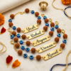 Custom Rudraksha Rakhi With Engraved Name Plate Custom Rudraksha Rakhi With Engraved Name Plate