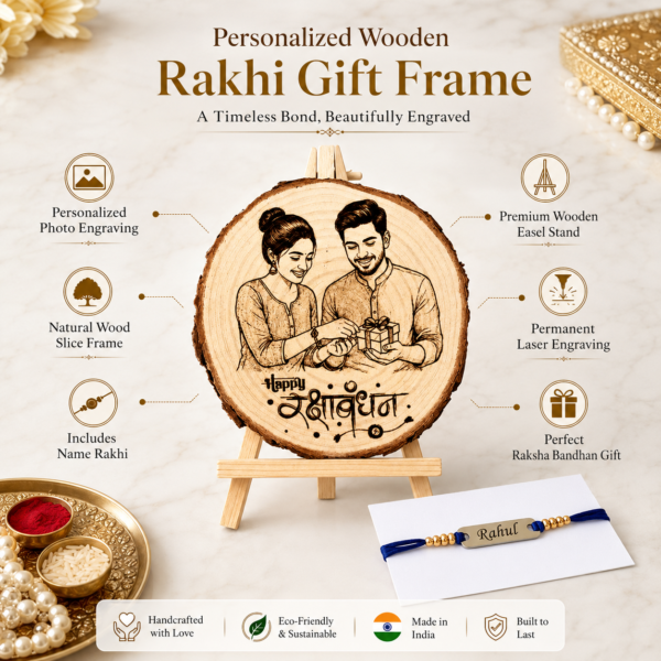 Customized Wooden Rakhi Gift Frame With Photo And Name Customized Wooden Rakhi Gift Frame With Photo And Name