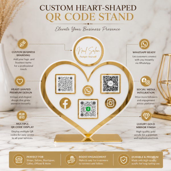Personalized Heart Shaped Acrylic QR Code Stand For Salon