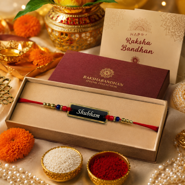 Personalized Raksha Bandhan Rakhi With Acrylic Name Plate Personalized Raksha Bandhan Rakhi With Acrylic Name Plate