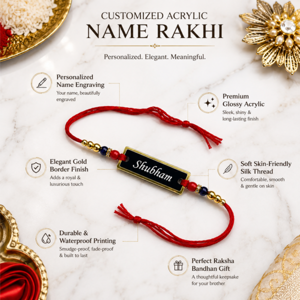 Premium Acrylic Rakhi With Permanent Name Engraving Premium Acrylic Rakhi With Permanent Name Engraving